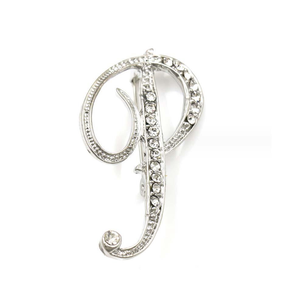 A-Z 26 Letters Pins Brooches Silver/Gold Plated Metal Broaches Pins-Clear Crystal Initial Breastpin - soufeelus