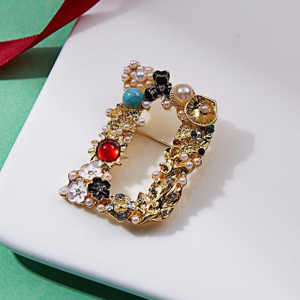 Crystal Pearl Initial Brooch Gold Plated Enamel Colorful Letter Alphabet Breastpin Pin Jewelry for Gifts - soufeelus