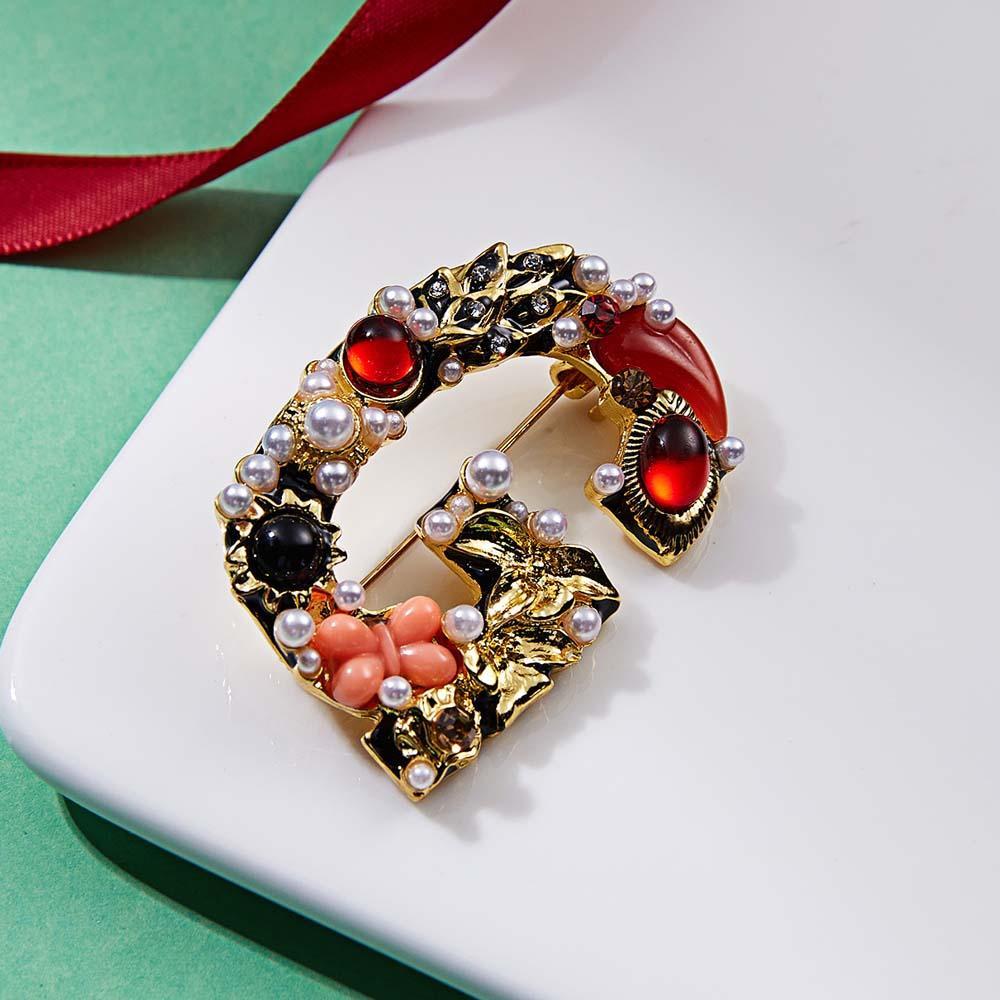 Crystal Pearl Initial Brooch Gold Plated Enamel Colorful Letter Alphabet Breastpin Pin Jewelry for Gifts - soufeelus