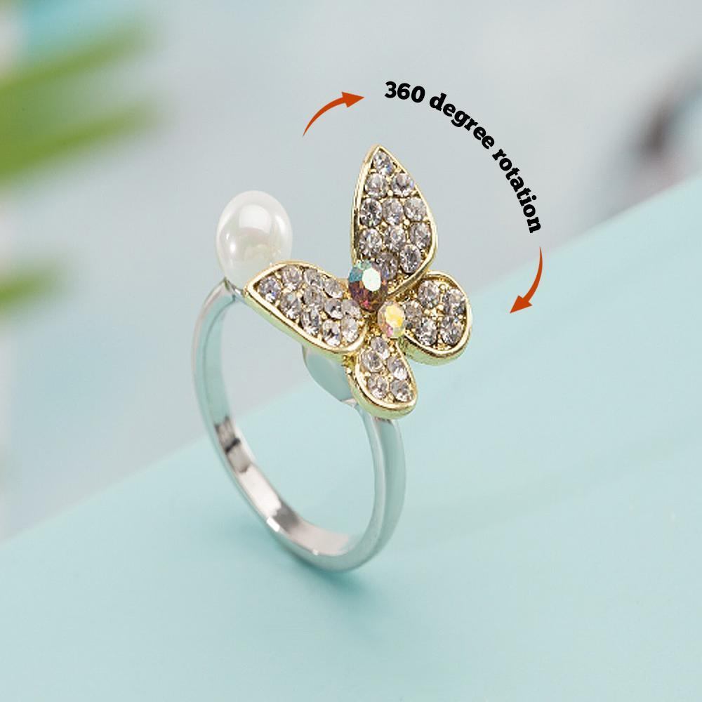 Anxiety Ring Rotating Butterfly Opening Ring Adjustable Anniversary Birthday Gifts For Women Girls - soufeelus