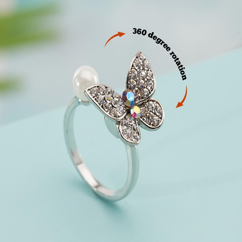 Anxiety Ring Rotating Butterfly Opening Ring Adjustable Anniversary Birthday Gifts For Women Girls - soufeelus
