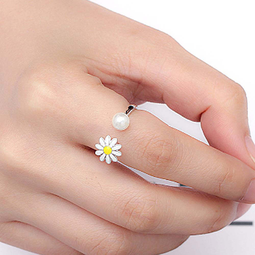 Anxiety Ring Rotating Daisy Flower Opening Ring Anniversary Birthday Gifts For Women Girls - soufeelus