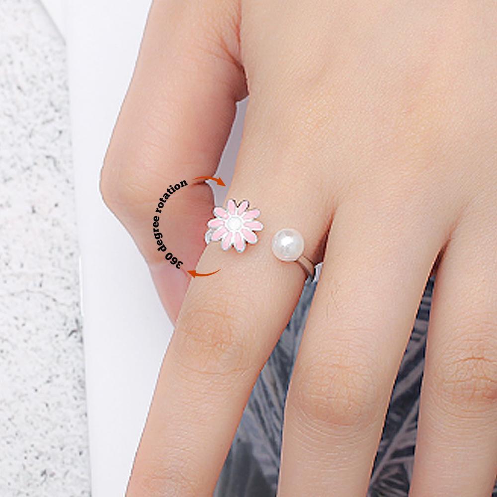 Anxiety Ring Rotating Daisy Flower Opening Ring Anniversary Birthday Gifts For Women Girls - soufeelus