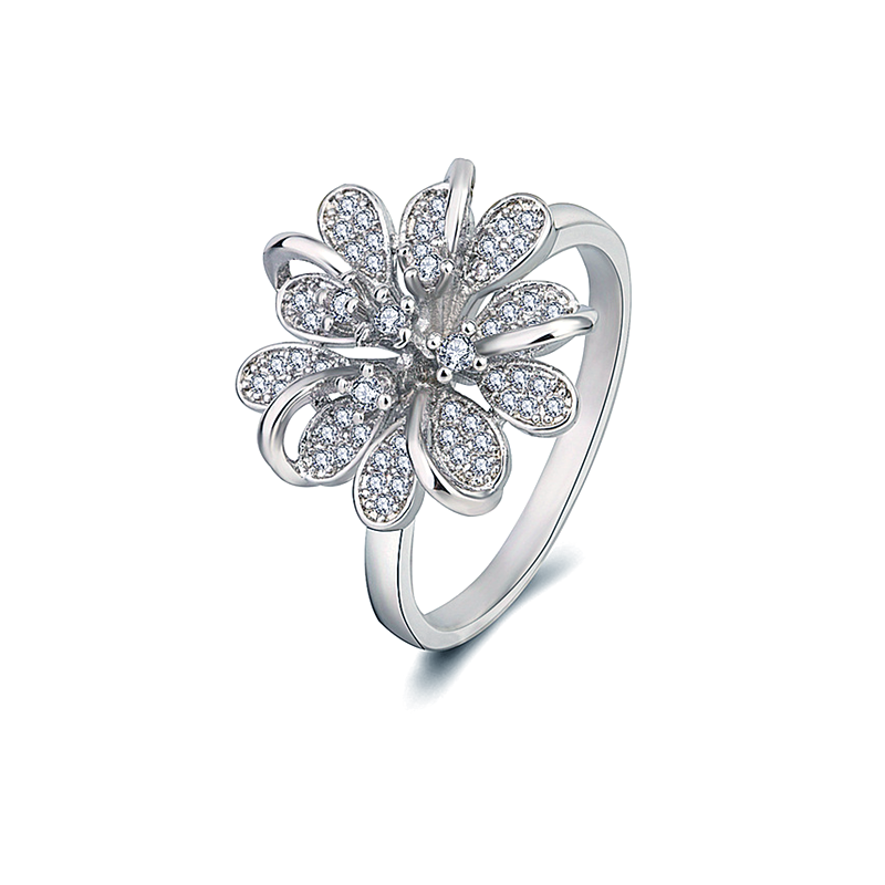 Flower Anxiety Ring Zirconia Rings Jewelry Anniversary Birthday Gifts For Women Girls - soufeelus