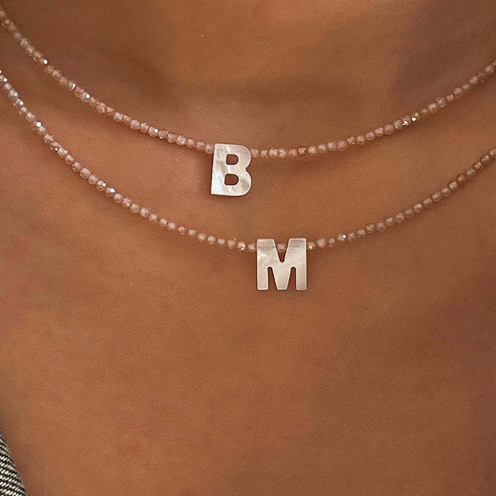 Custom Name Necklace Mother of Pearl Shell Letter Beads Initial Necklace - soufeelus