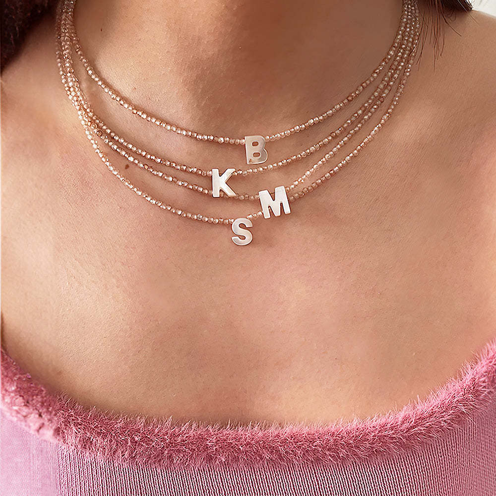 Custom Name Necklace Mother of Pearl Shell Letter Beads Initial Necklace - soufeelus