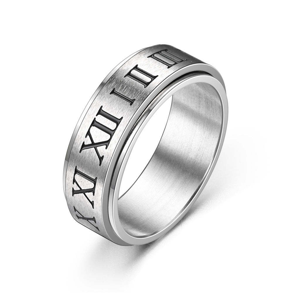 Fidget Anti-anxiety Ring Roman Numerals Open Adjustable Spinner Ring Jewelry Gifts for Him - soufeelus