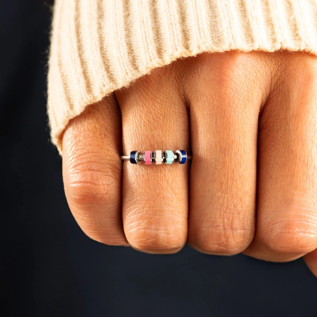 Fidget Ring Spinner Anti-anxiety Silver Ring Macaron Enamel Jewelry Gifts for Her - soufeelus