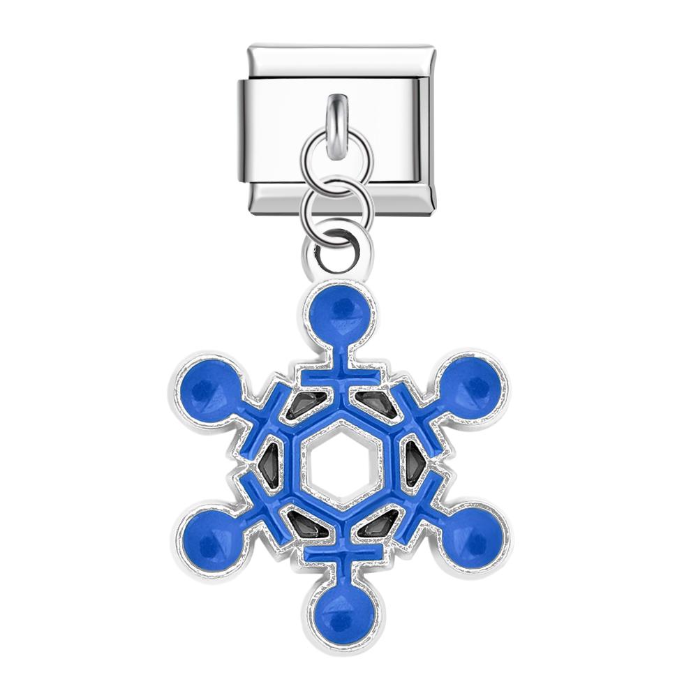 Dark Blue Snowflakes Italian Charm For Italian Charm Bracelets Composable Link Christmas Gift - soufeelus