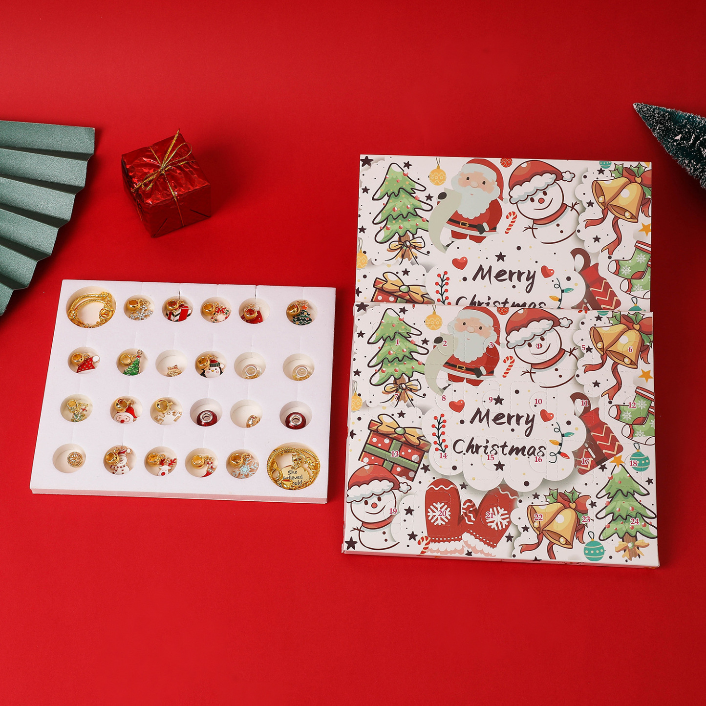 Christmas Charm Countdown Calendar Gift Box Set DIY Charm Jewelry Christmas Tree Bracelet Gift - soufeelus