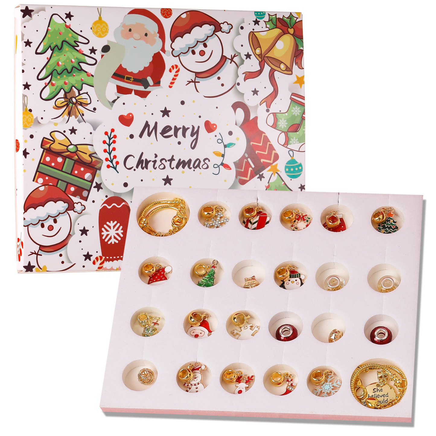 Christmas Charm Countdown Calendar Gift Box Set DIY Charm Jewelry Christmas Tree Bracelet Gift - soufeelus