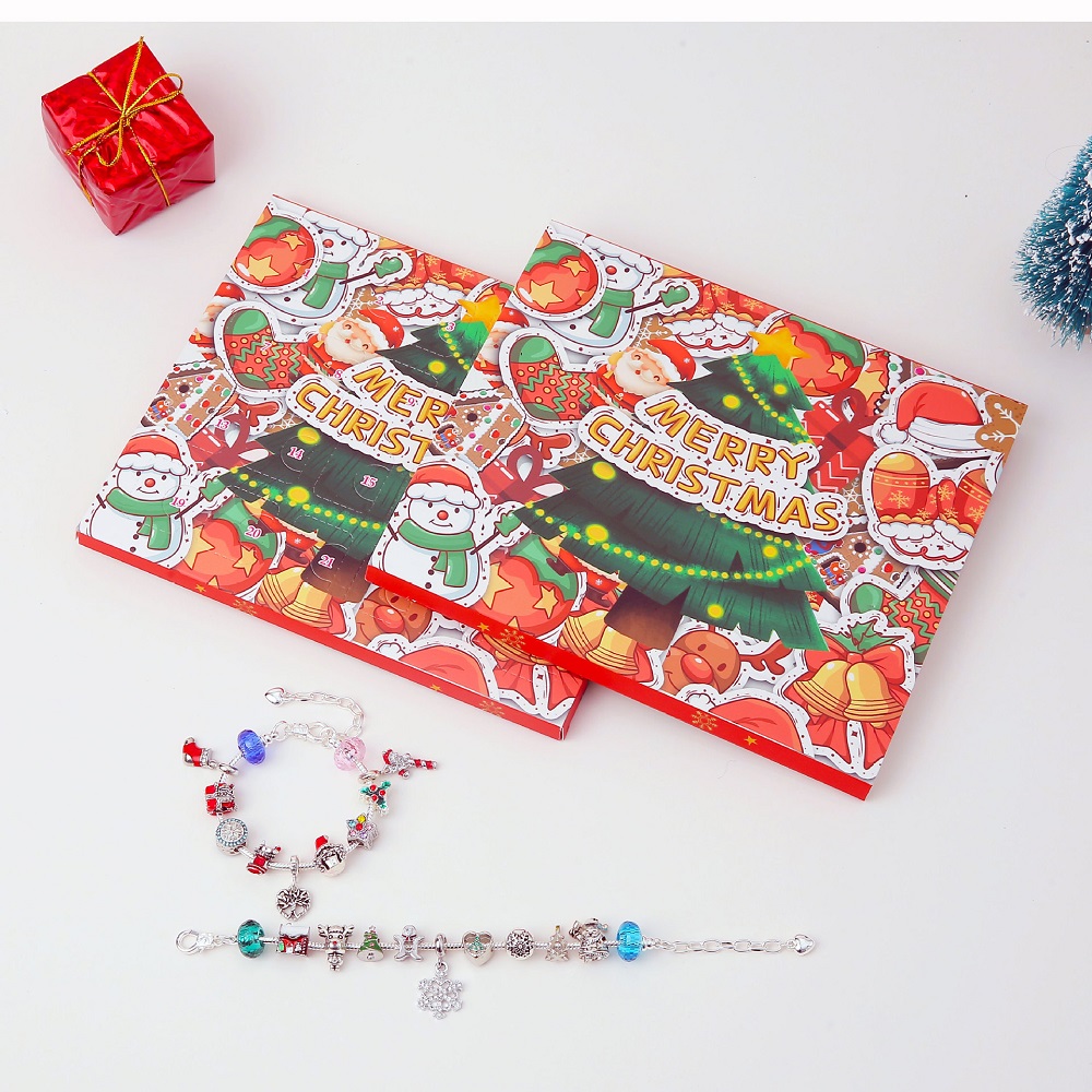 Christmas Charm Box Calendar Advent 24 Countdown Surprise Blind Box DIY Charms Bracelet Set - soufeelus