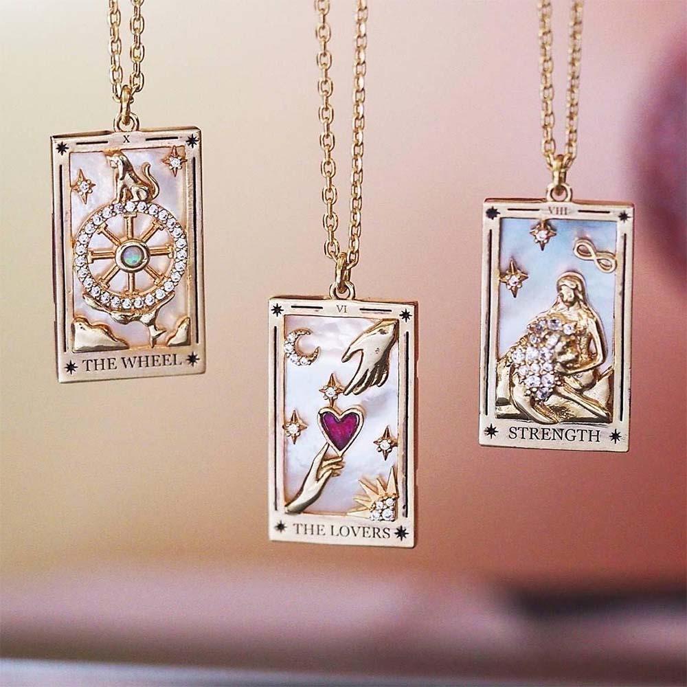 Colorful Tarot Cards Symbolic Necklace Dripping Oil Pendant Enamel Necklace With Rhinestones Gift - soufeelus