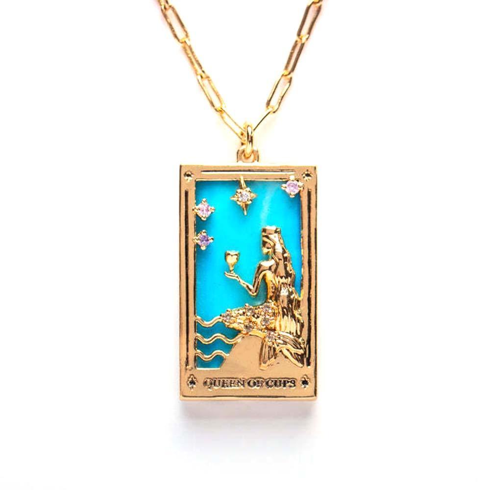 Colorful Tarot Cards Symbolic Necklace Dripping Oil Pendant Enamel Necklace With Rhinestones Gift - soufeelus