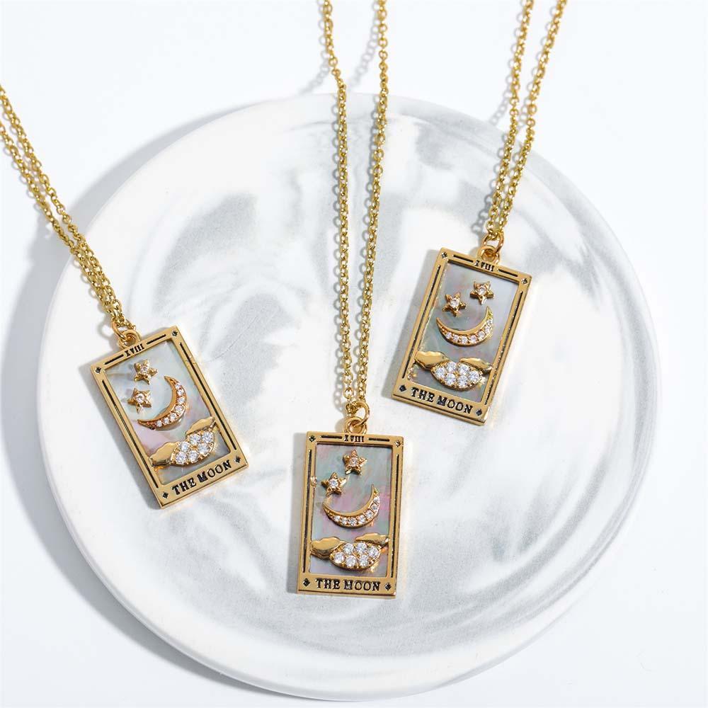 Colorful Tarot Cards Symbolic Necklace Dripping Oil Pendant Enamel Necklace With Rhinestones Gift - soufeelus