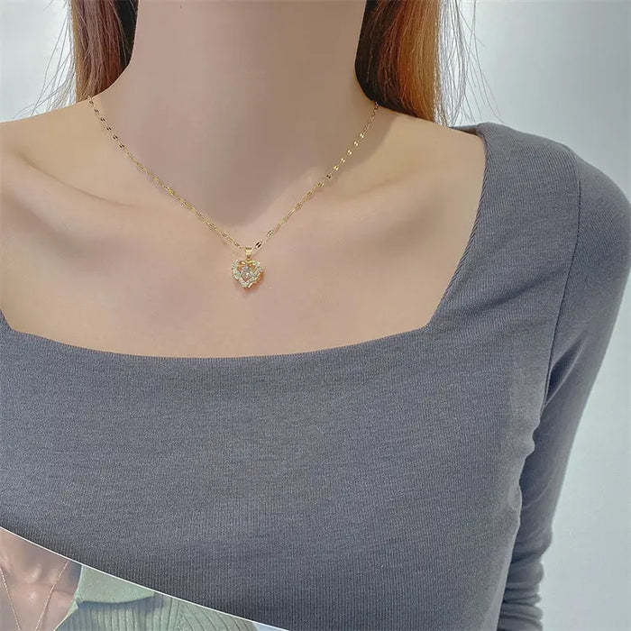 Love Heart Necklace Elegant Wing Diamond Gift - soufeelus