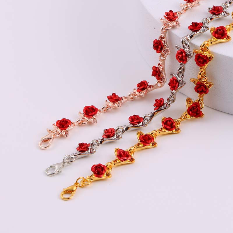 Rose Flower Bracelet Vintage Rose Jewelry Valentine's Day Gift for Women - soufeelus