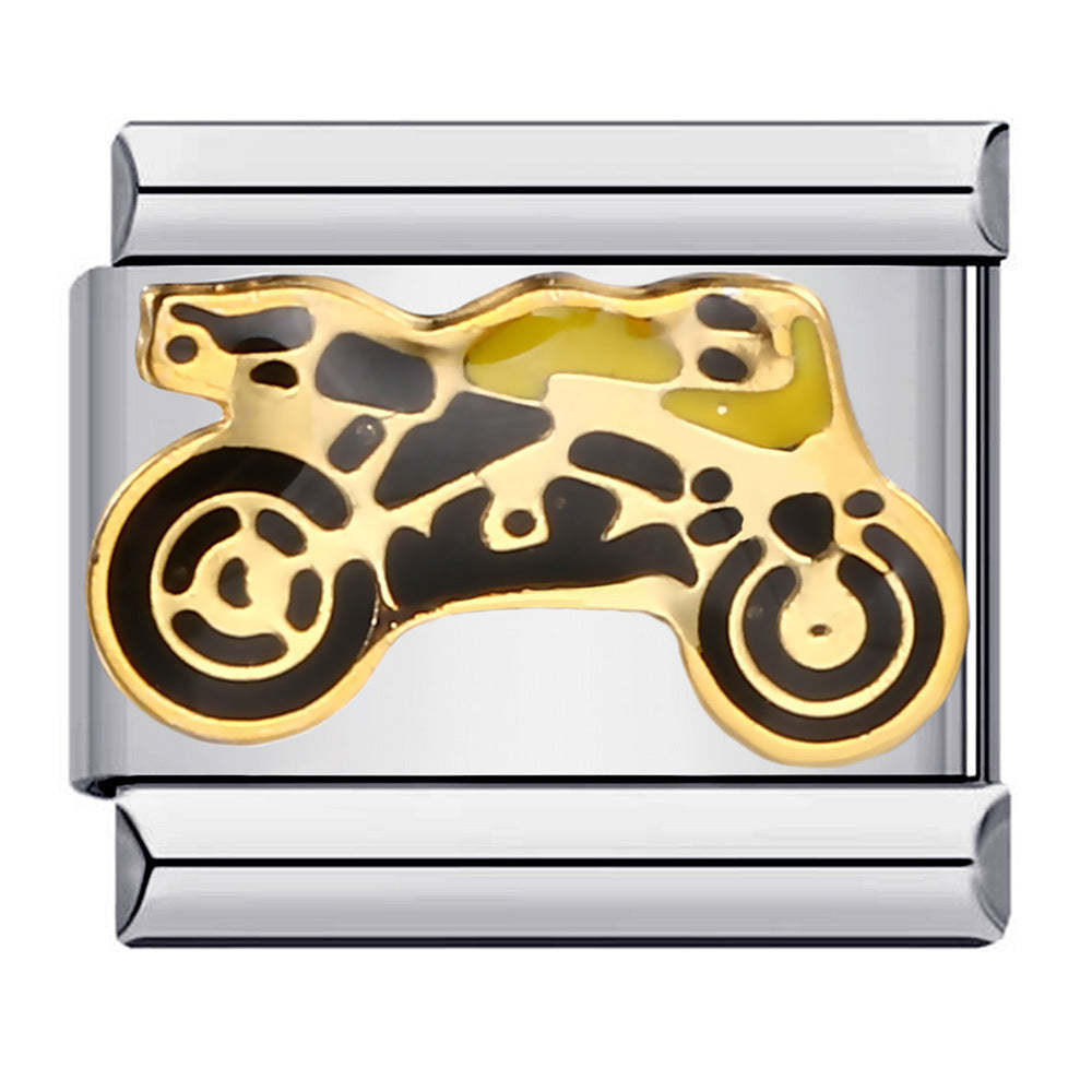 Golden Motorcycle Italian Charm For Italian Charm Bracelets Composable Link - soufeelus