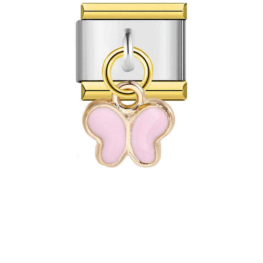 Gold Edge Pink Butterfly Pendant Italian Charm For Italian Charm Bracelets Composable Link - soufeelus