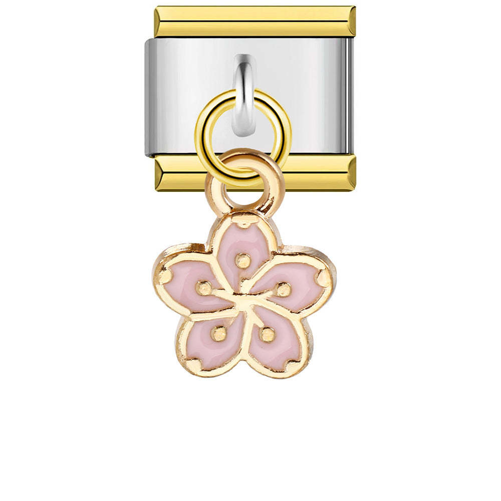 Gold Edge Pink Plum Pendant Italian Charm For Italian Charm Bracelets Composable Link - soufeelus