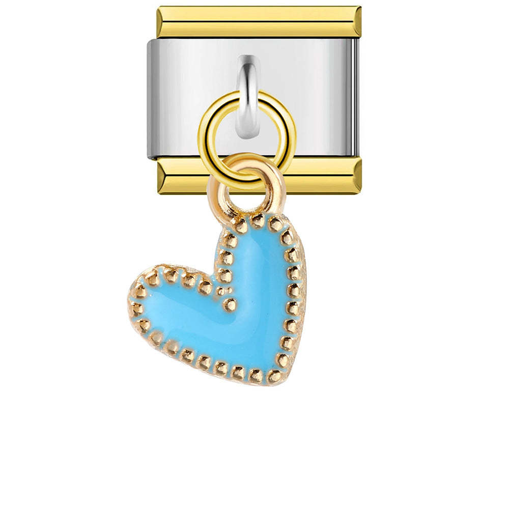 Gold Edge Sky Blue Love Heart Pendant Italian Charm For Italian Charm Bracelets Composable Link - soufeelus