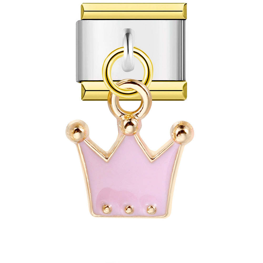 Pink Crown Pendant Italian Charm For Italian Charm Bracelets Composable Link - soufeelus