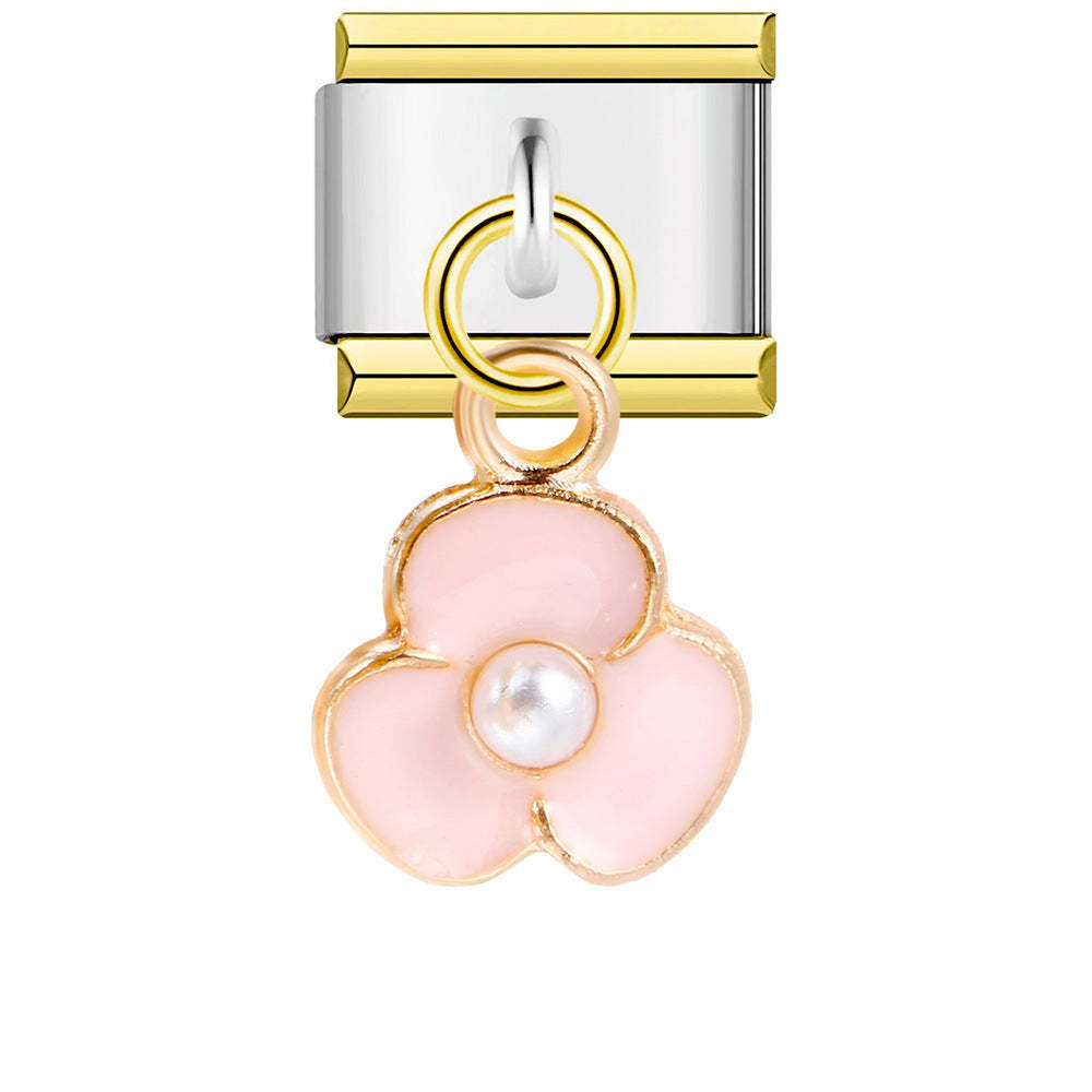 Pink Three-petal Flower Pendant Italian Charm For Italian Charm Bracelets Composable Link - soufeelus