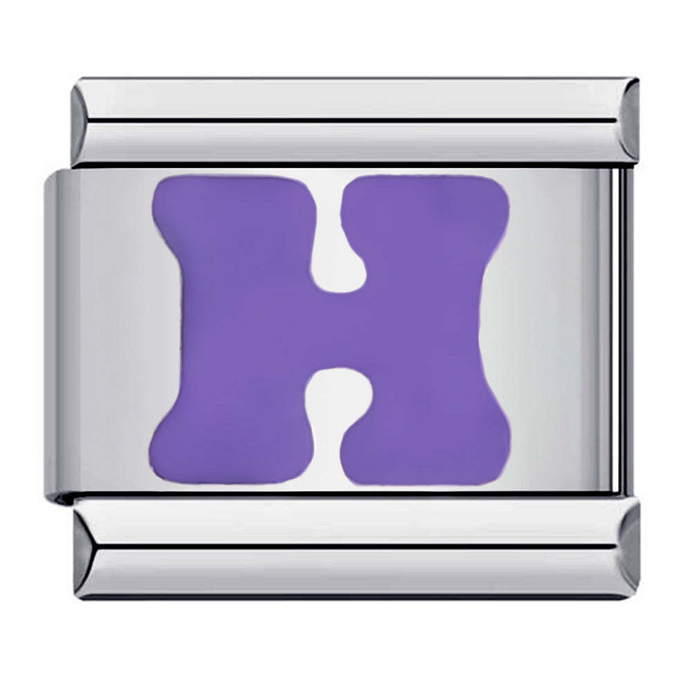 Purple Letter H Italian Charm For Italian Charm Bracelets Composable Link - soufeelus