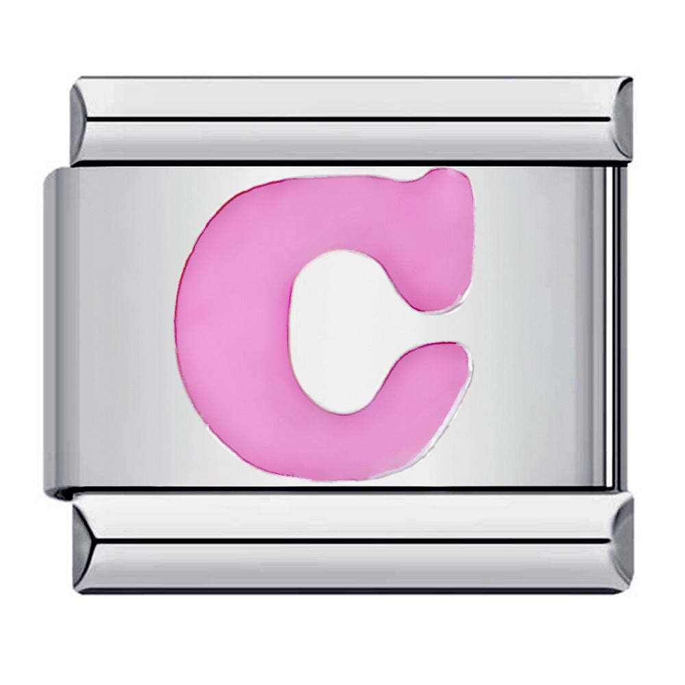 Pink Letter C Italian Charm For Italian Charm Bracelets Composable Link - soufeelus