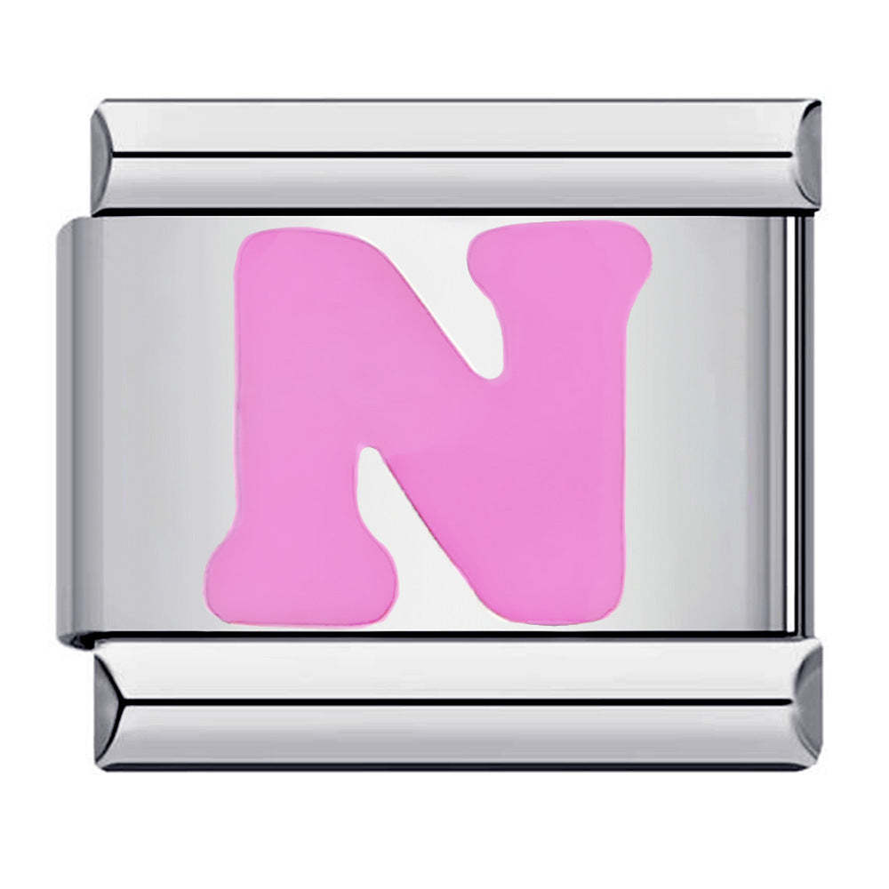 Pink Letter N Italian Charm For Italian Charm Bracelets Composable Link - soufeelus