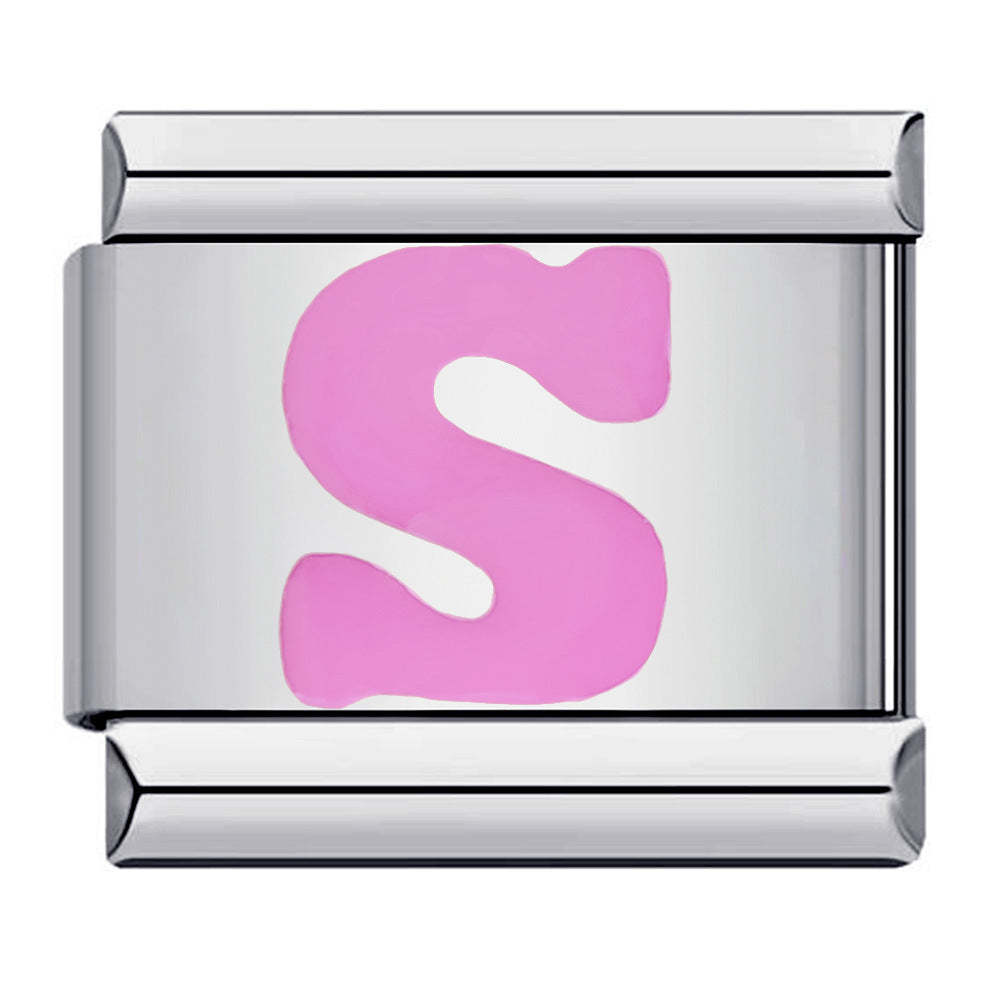 Pink Letter S Italian Charm For Italian Charm Bracelets Composable Link - soufeelus
