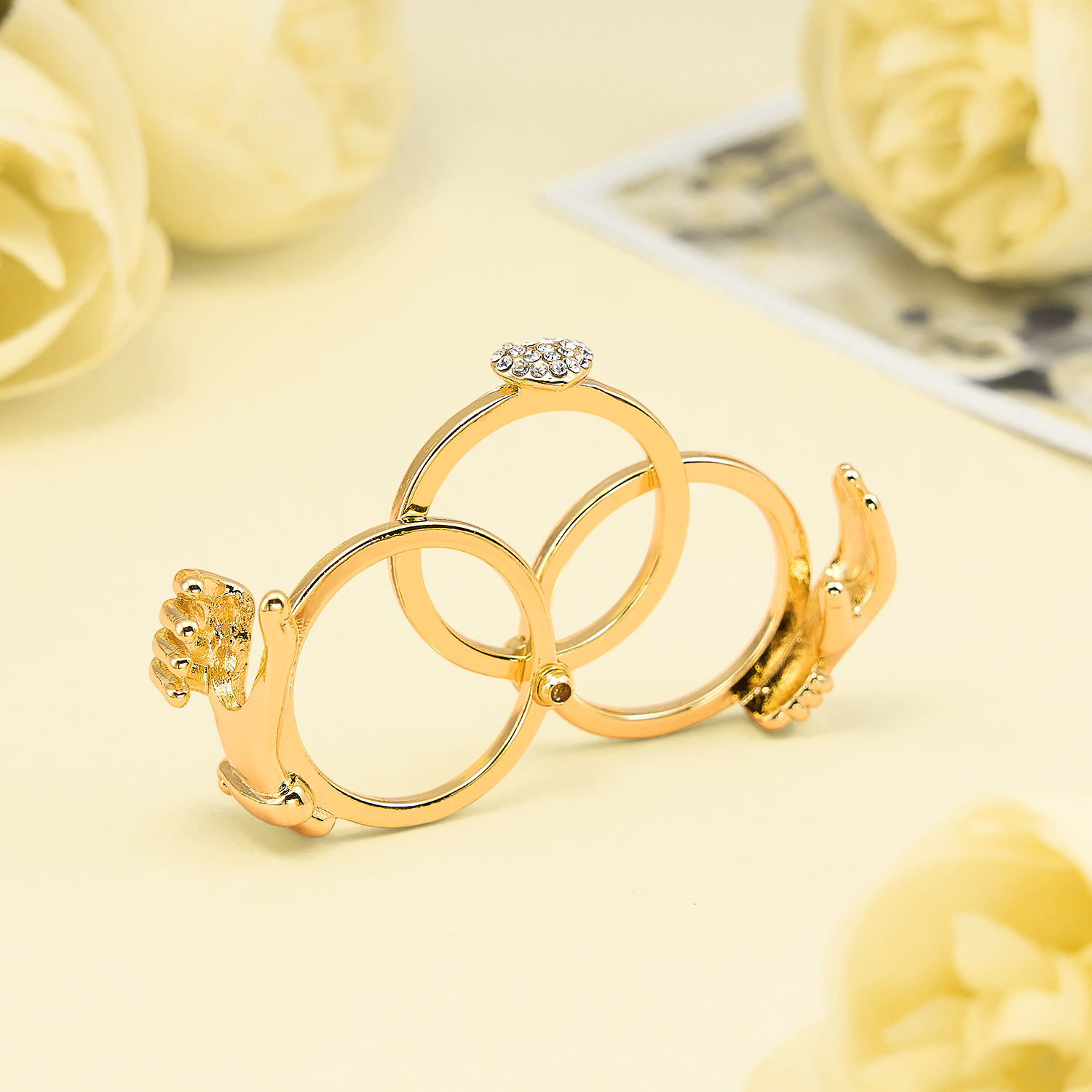 Open Hands Heart Ring Fede Gimmel Clasped Hands Ring Holding Hands Claddagh Band Hug Ring Bronze Couple Rings for Women