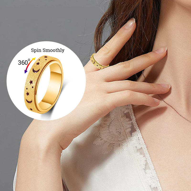 Anxiety Ring for Women Men Moon Star Relieving Anxiety Rotating Ring Jewelry Gifts - soufeelus