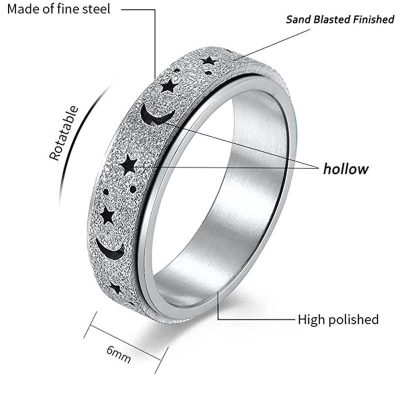 Anxiety Ring for Women Men Moon Star Relieving Anxiety Rotating Ring Jewelry Gifts - soufeelus