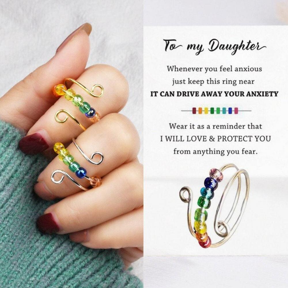 Rotating Ring Relieving Anxiety Adjustable Rainbow Fidget Ring Jewelry Gift for Women - soufeelus
