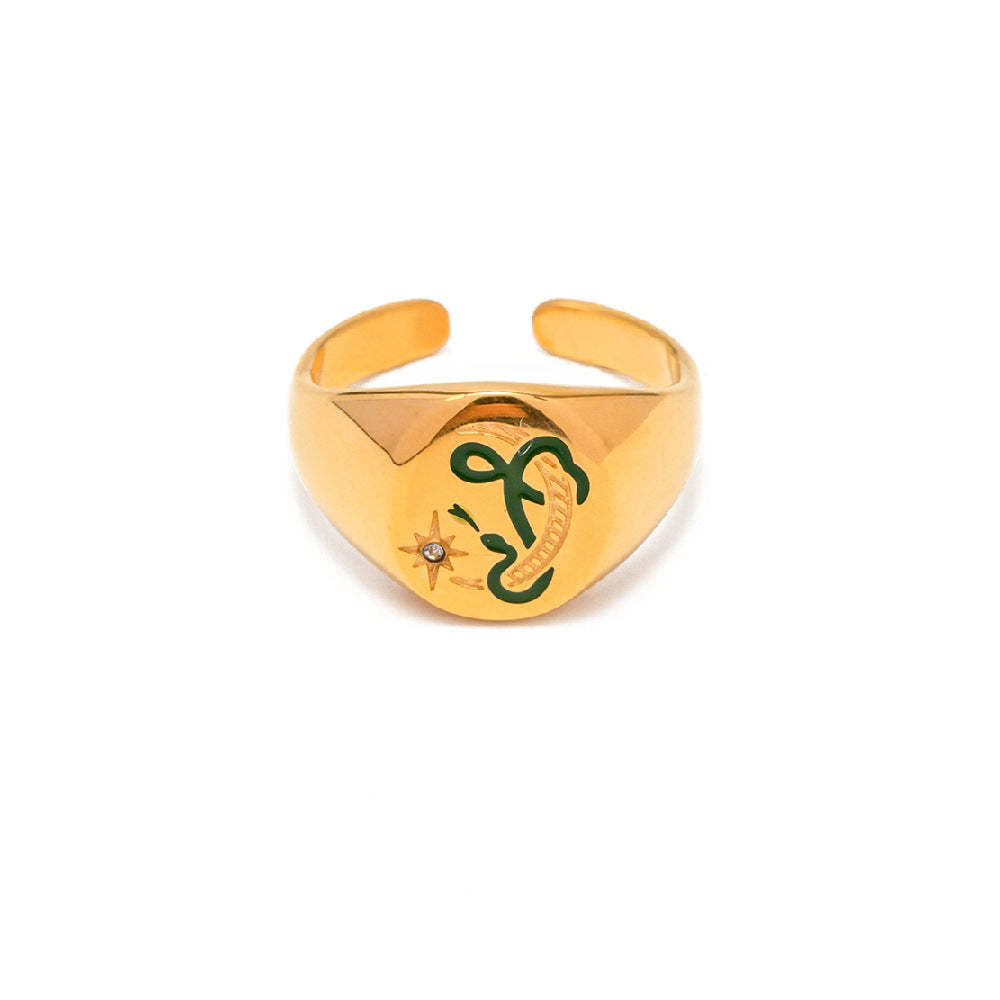 Enamel Ring Amulet Open Ring - soufeelus