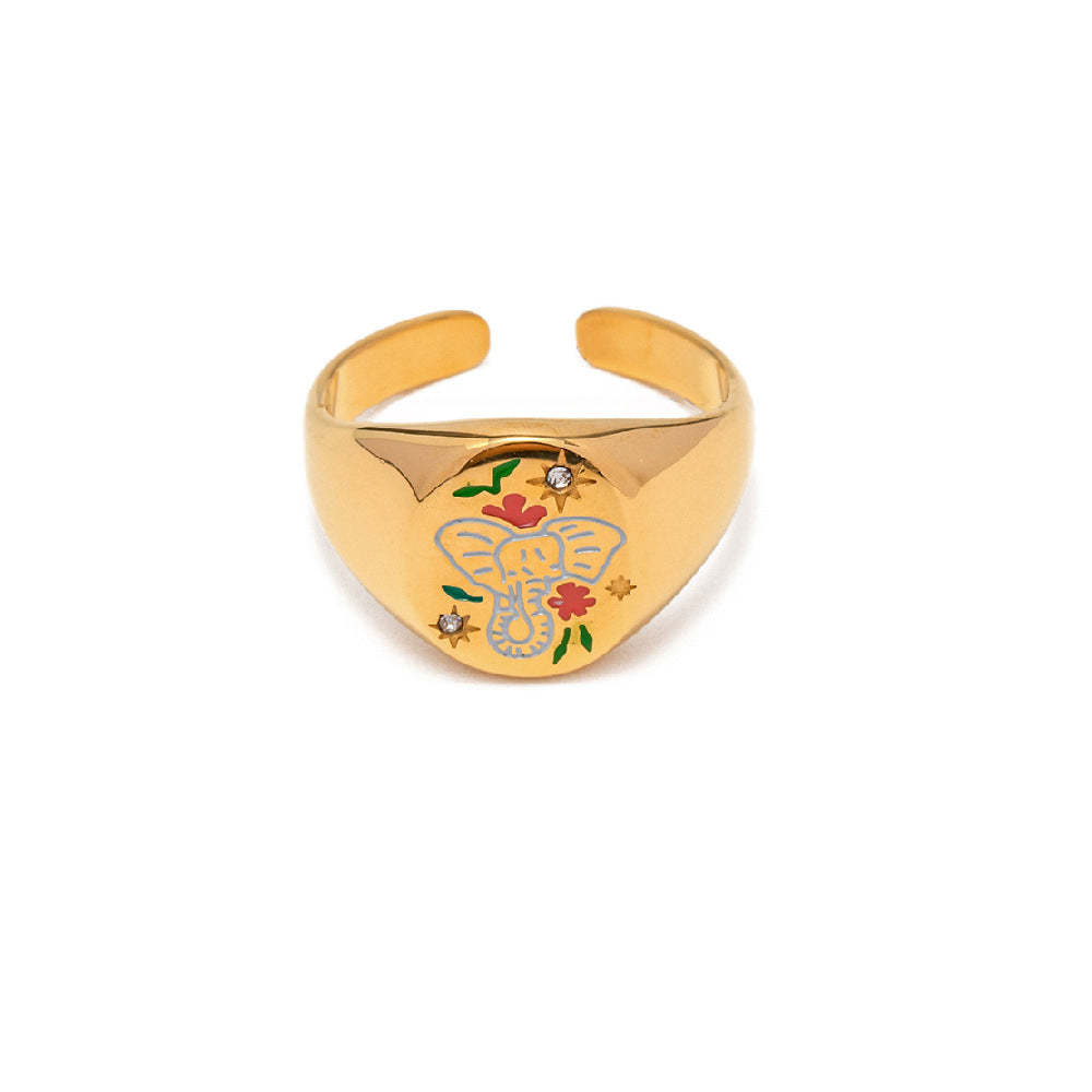 Enamel Ring Amulet Open Ring - soufeelus