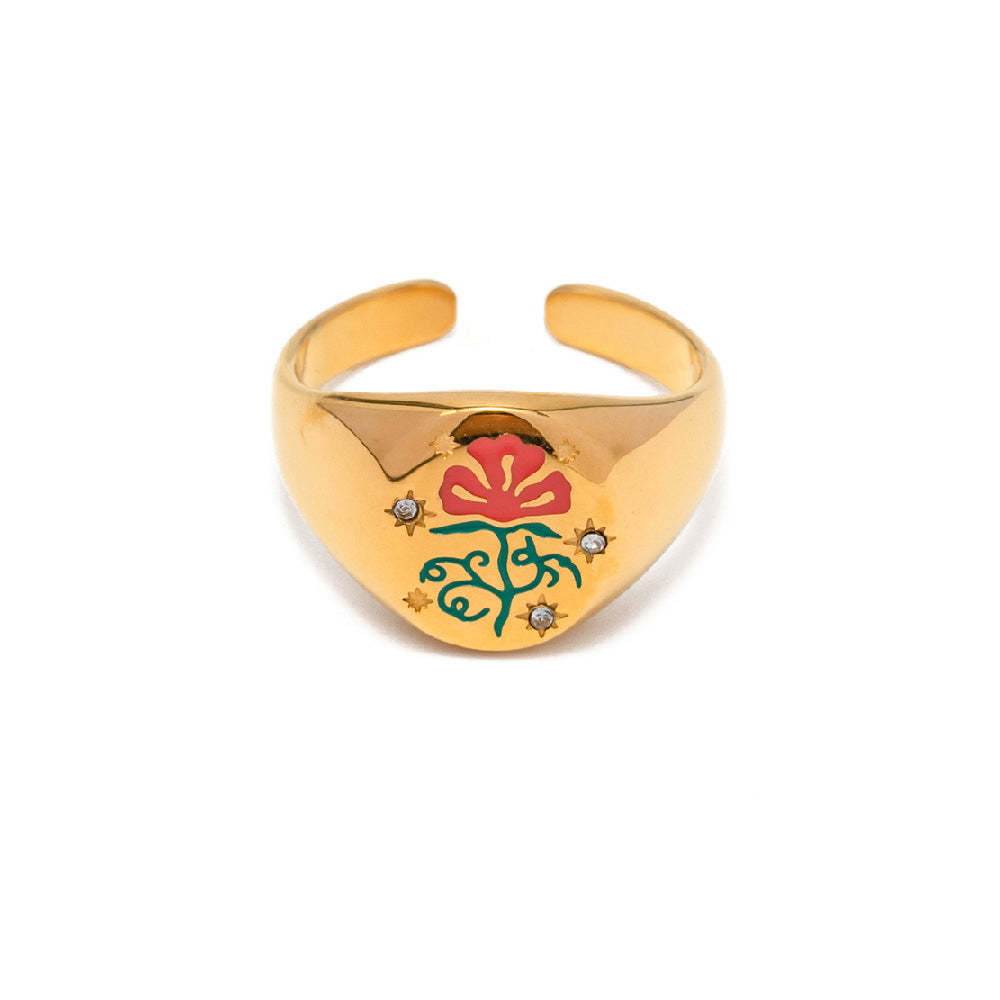 Enamel Ring Amulet Open Ring - soufeelus