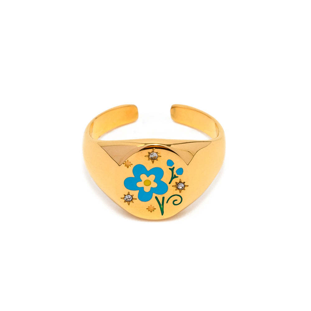 Enamel Ring Amulet Open Ring - soufeelus