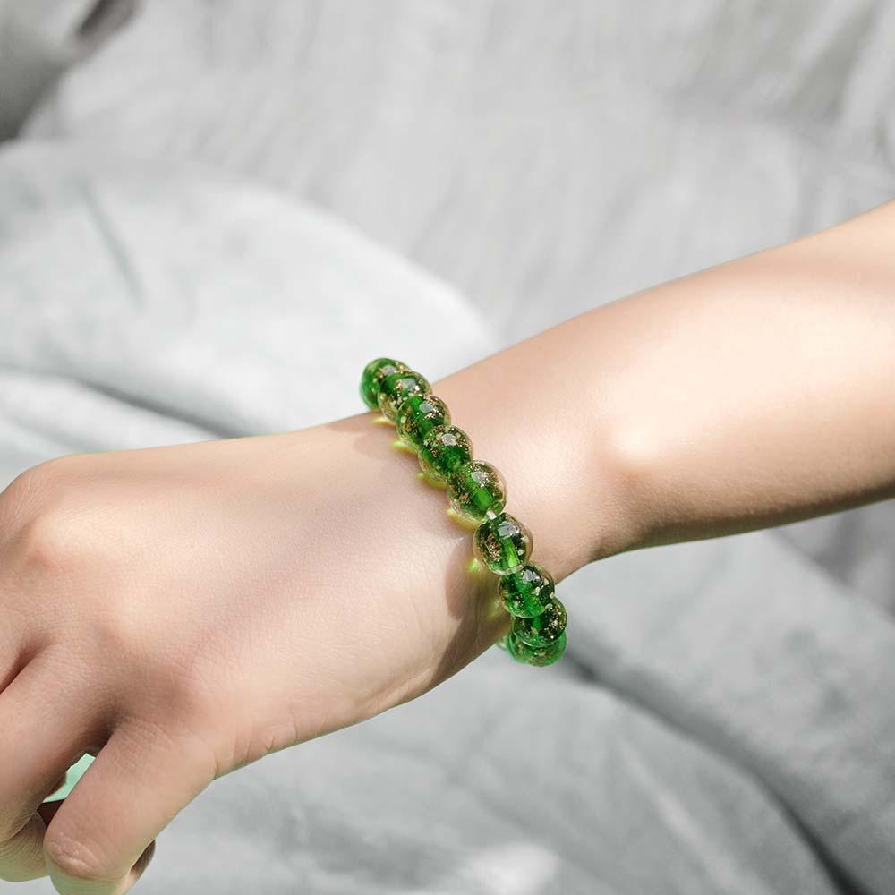 Green Firefly Glass Stretch Beaded Bracelet Glow in the Dark Luminous Bracelet - soufeelus