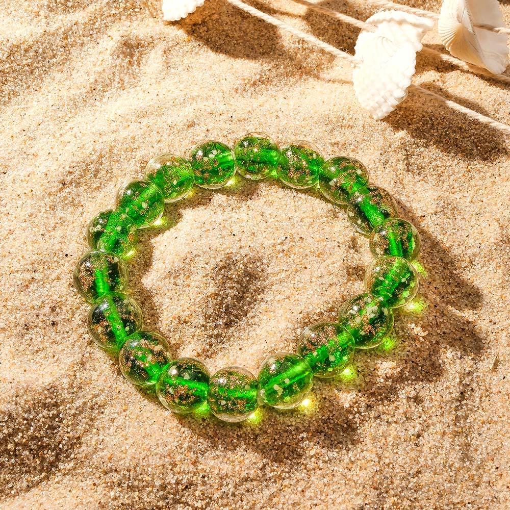 Green Firefly Glass Stretch Beaded Bracelet Glow in the Dark Luminous Bracelet - soufeelus