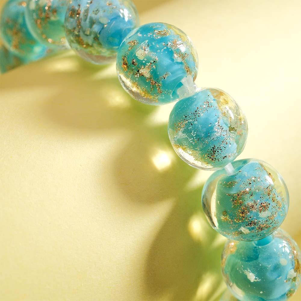 Blue-Green Firefly Glass Stretch Beaded Bracelet Glow in the Dark Luminous Bracelet - soufeelus