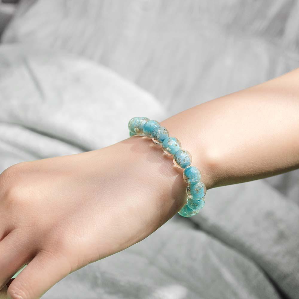 Blue-Green Firefly Glass Stretch Beaded Bracelet Glow in the Dark Luminous Bracelet - soufeelus