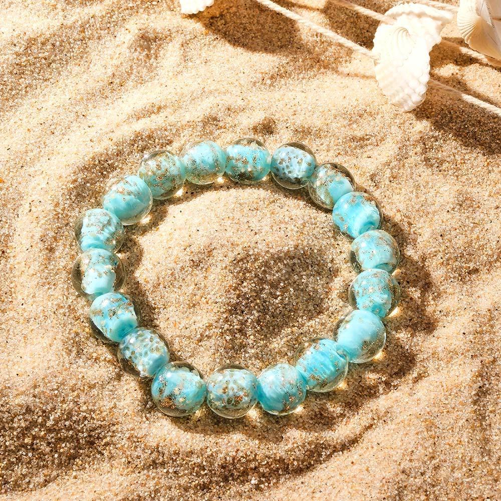 Blue-Green Firefly Glass Stretch Beaded Bracelet Glow in the Dark Luminous Bracelet - soufeelus