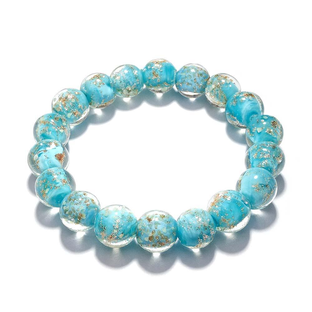 Blue-Green Firefly Glass Stretch Beaded Bracelet Glow in the Dark Luminous Bracelet - soufeelus