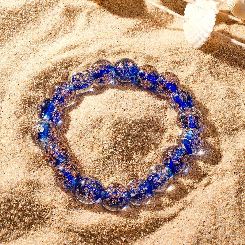 Dark Blue Firefly Glass Stretch Beaded Bracelet Glow in the Dark Luminous Bracelet - soufeelus