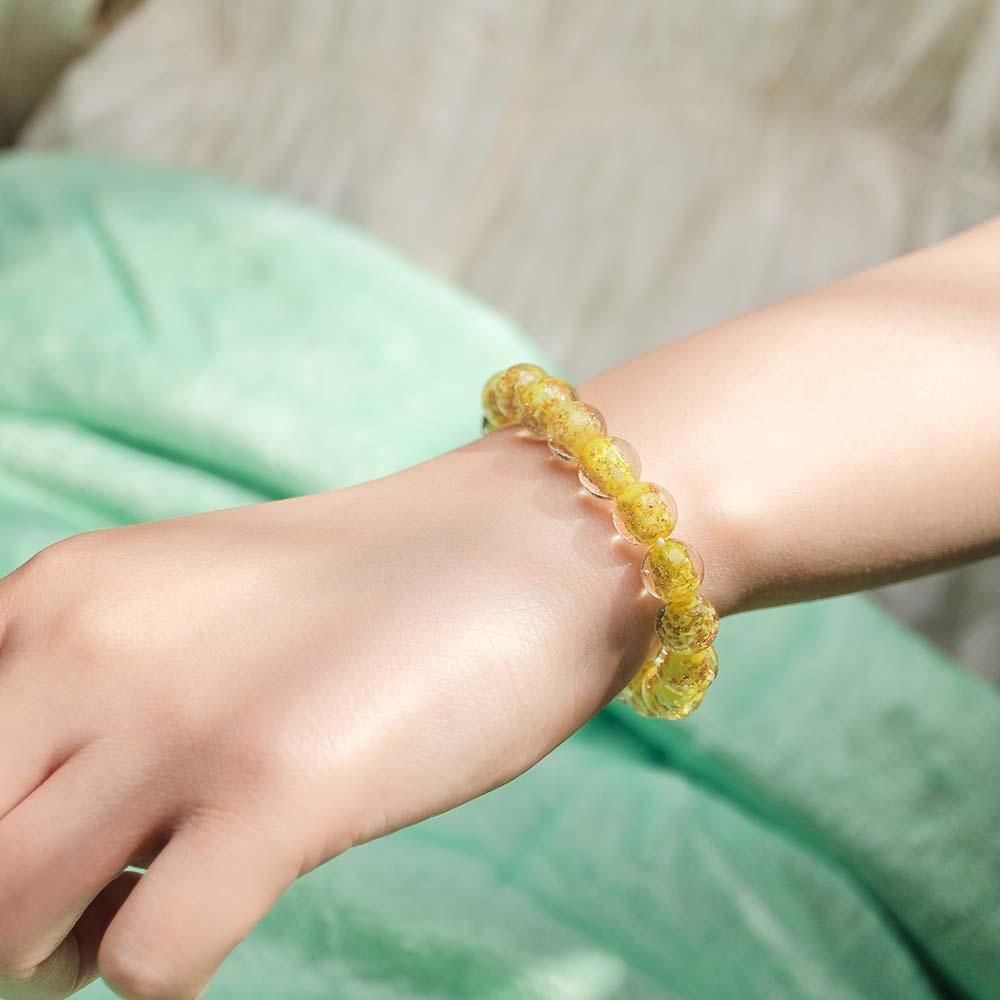 Yellow Firefly Glass Stretch Beaded Bracelet Glow in the Dark Luminous Bracelet - soufeelus