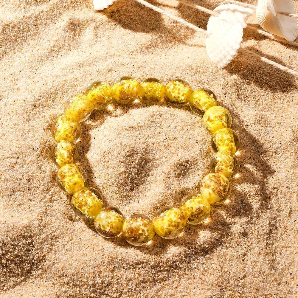 Yellow Firefly Glass Stretch Beaded Bracelet Glow in the Dark Luminous Bracelet - soufeelus