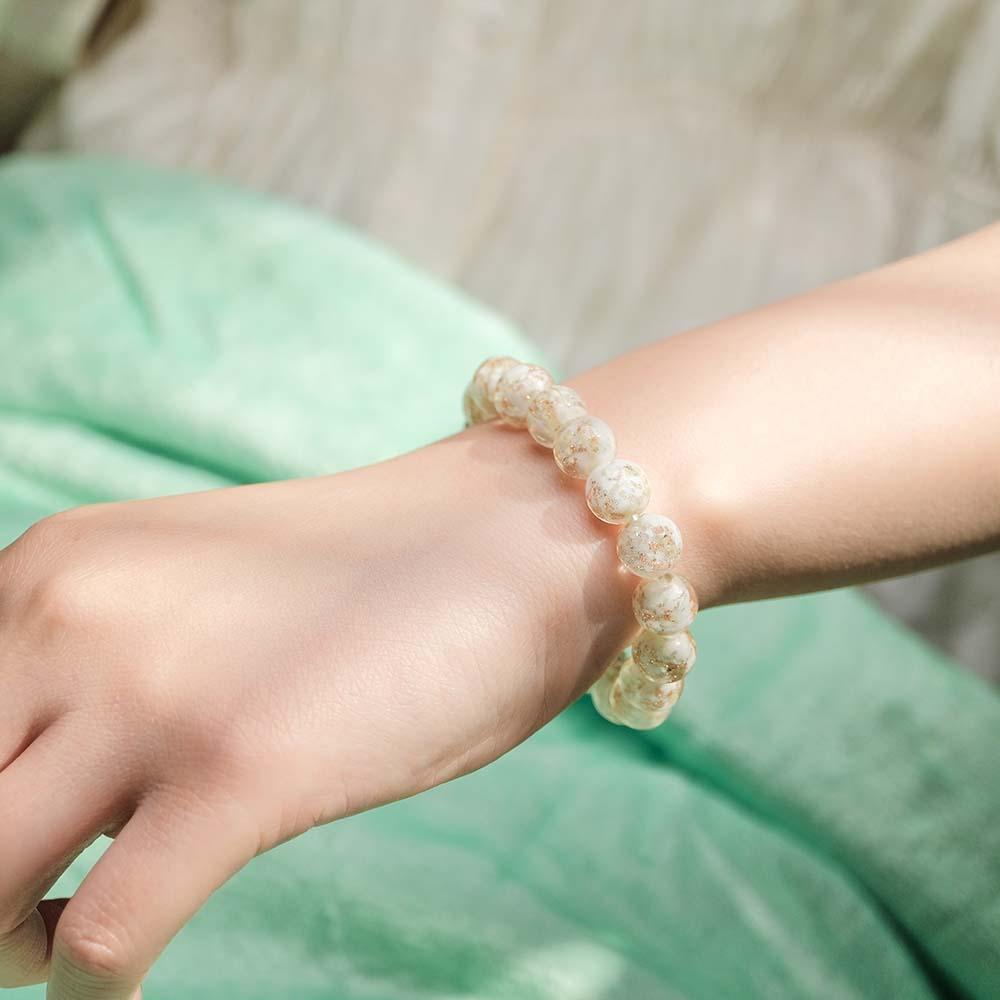 White Firefly Glass Stretch Beaded Bracelet Glow in the Dark Luminous Bracelet - soufeelus