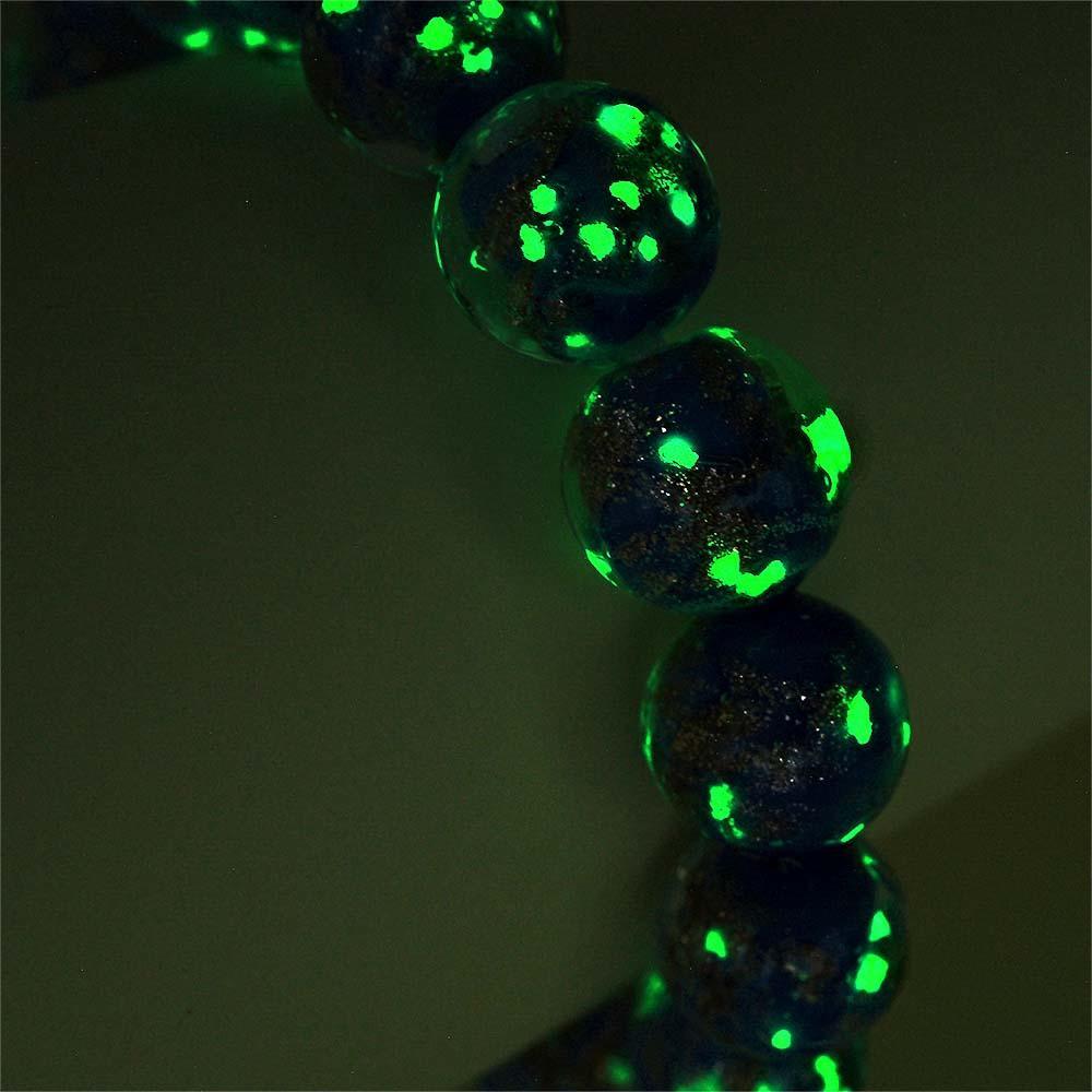 Cerulean Blue Firefly Glass Stretch Beaded Bracelet Glow in the Dark Luminous Bracelet - soufeelus